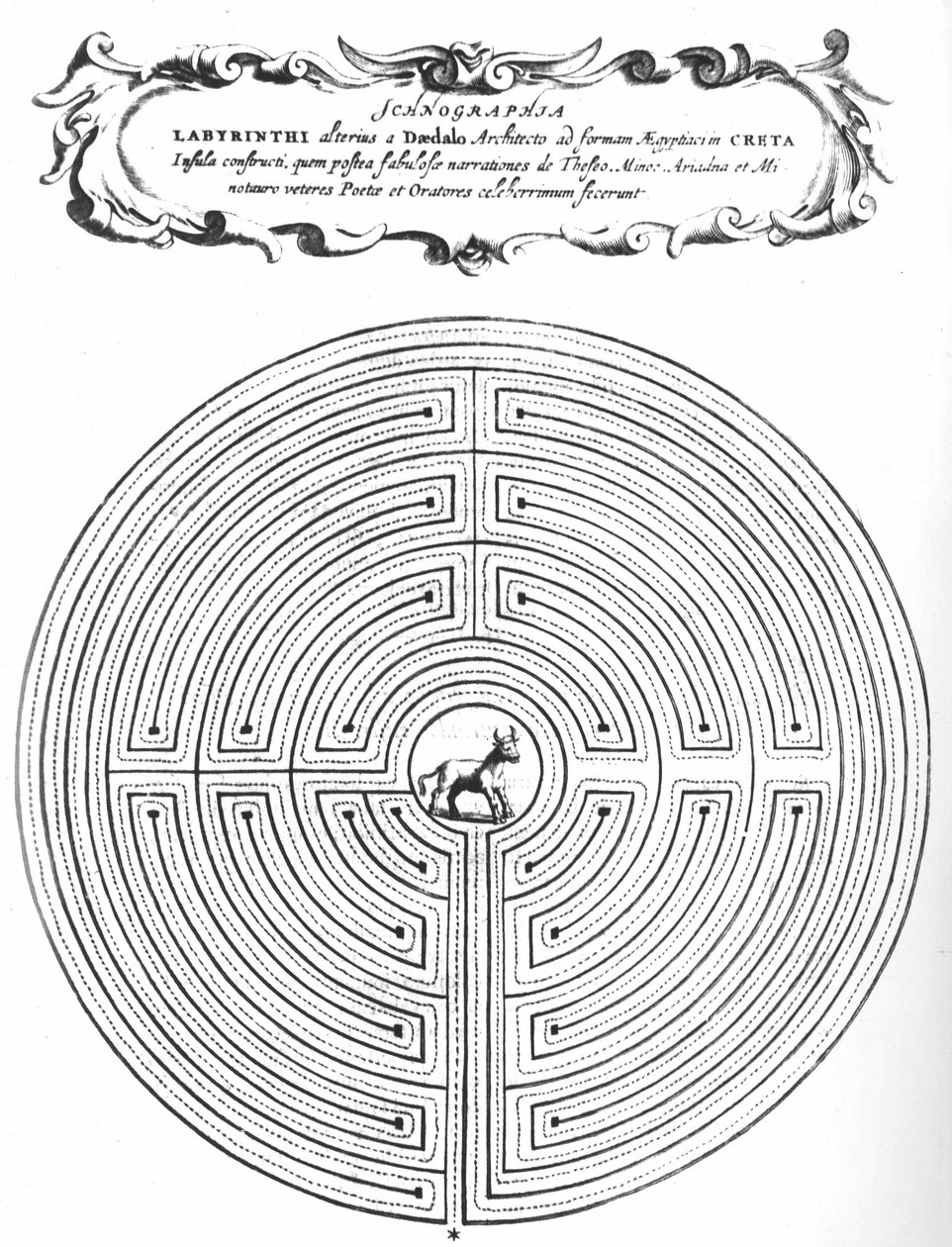 Labyrinth of Dedalus för att omsluta Minotauren - i "" Turris Babel"" av Athanasi kircheri S.J, Amsterdam av Athanasius Kircher