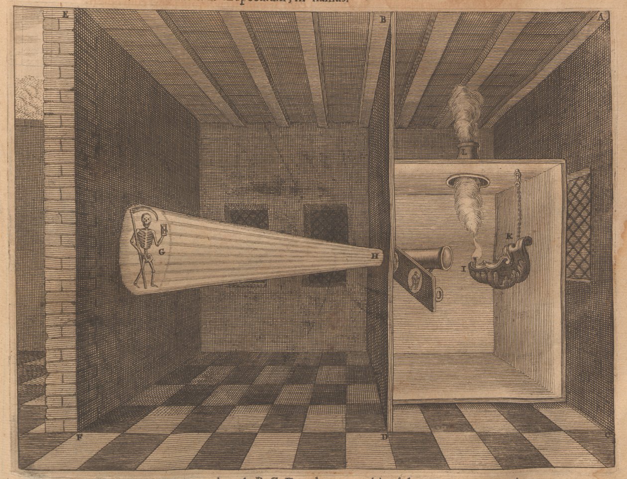 Magisk lykta som visar döden från Ars Magna Lucis, 1671. av Athanasius Kircher
