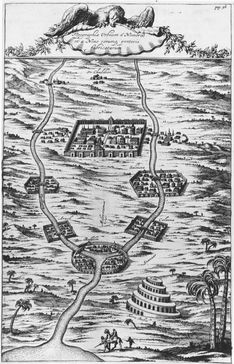 Mesopotamien, tigern och Eufrat - i "" Tirris Babel", av Athanasie Kirecheri S.J., Amsterdam av Athanasius Kircher
