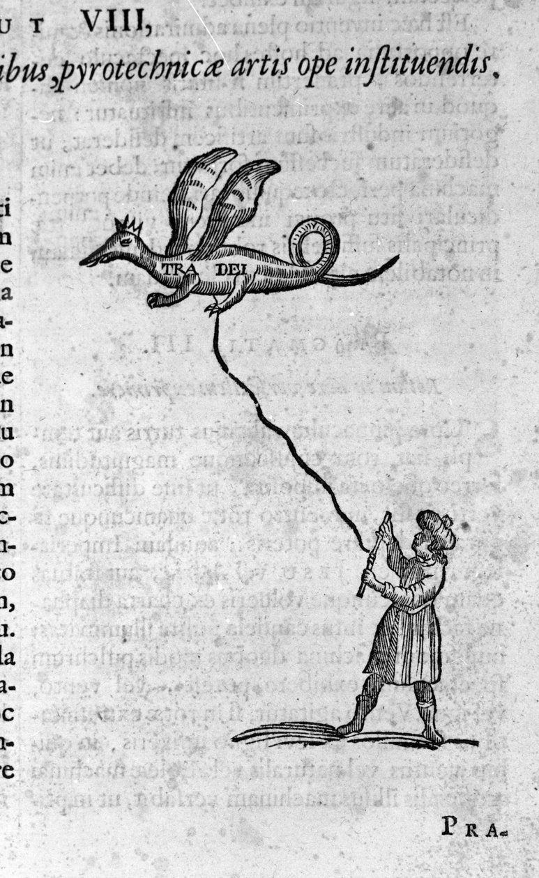Den grekiske filosofen Archytas från Taranto (435-347 f.Kr.) filosofen Pythagorician, matematiker, astronom och hans träduva som kan flyga. Gravyr från "Mundus Subterraneus" av Athanasius Kircher (1601-1680) 1682 av Athanasius Kircher