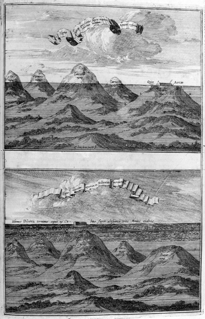 Den stora översvämningen från Arca Noe av Athanasius Kircher