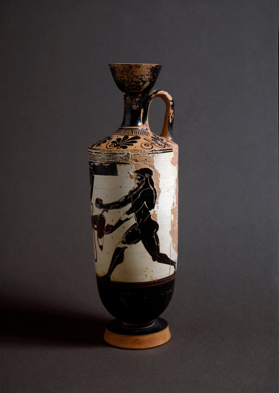 Grekisk konst: "" Herakles och Atlas"" Atlas Detail. Lekythos (lecyth) vit realiserad av målaren av Athena (450-400 f.Kr.). Aten, Arkeologiska museet av Athena Painter (workshop of)