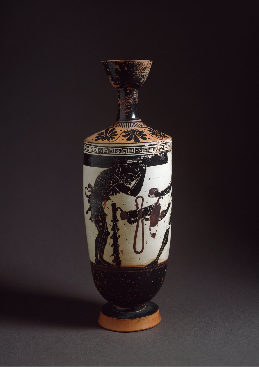 Grekisk konst: "" Herakles och Atlas"" Detalj av Herakles (Herkules) Lekythos (lecyth) vit realiserad av målaren av Athena (450-400 f.Kr.). Aten, Arkeologiska museet av Athena Painter (workshop of)