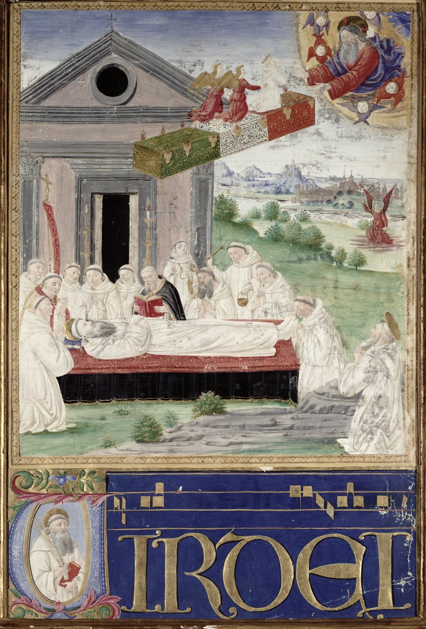 Begravningen av St. Benedict (480-527) med St. Romauld (c.951-1027) 1502 av Attavante di Gabriello di Vanti di Bartolo