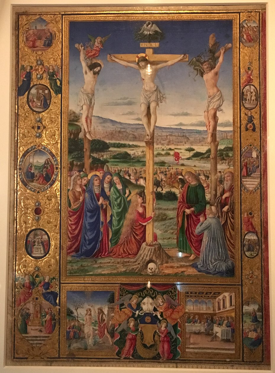 Korsfästelsen, miniatyr från Thomas James missal. av Attavante degli Attavanti