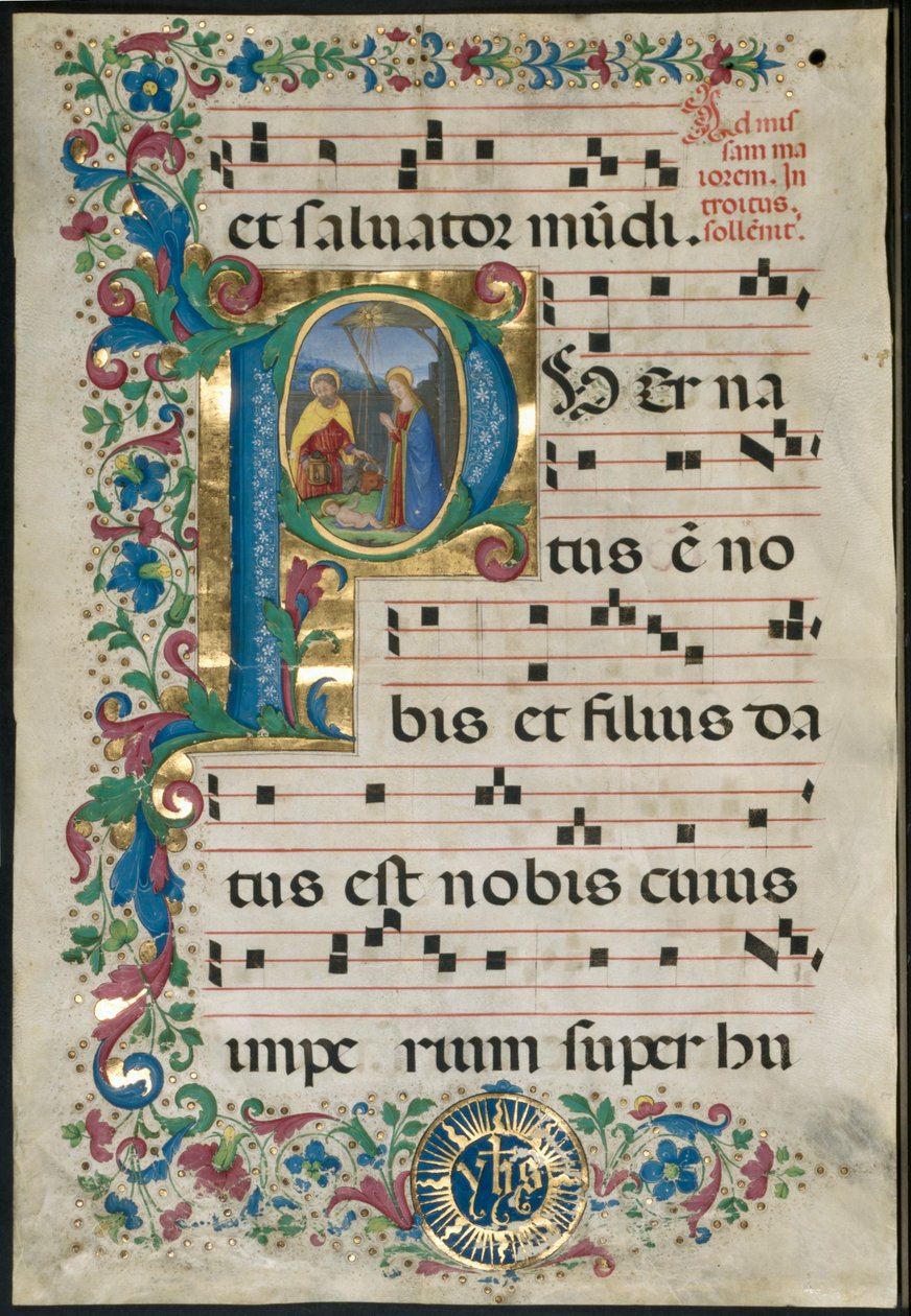 Leaf from a Gradual: Initial P med Födelsekyrkan av Attavante degli Attavanti