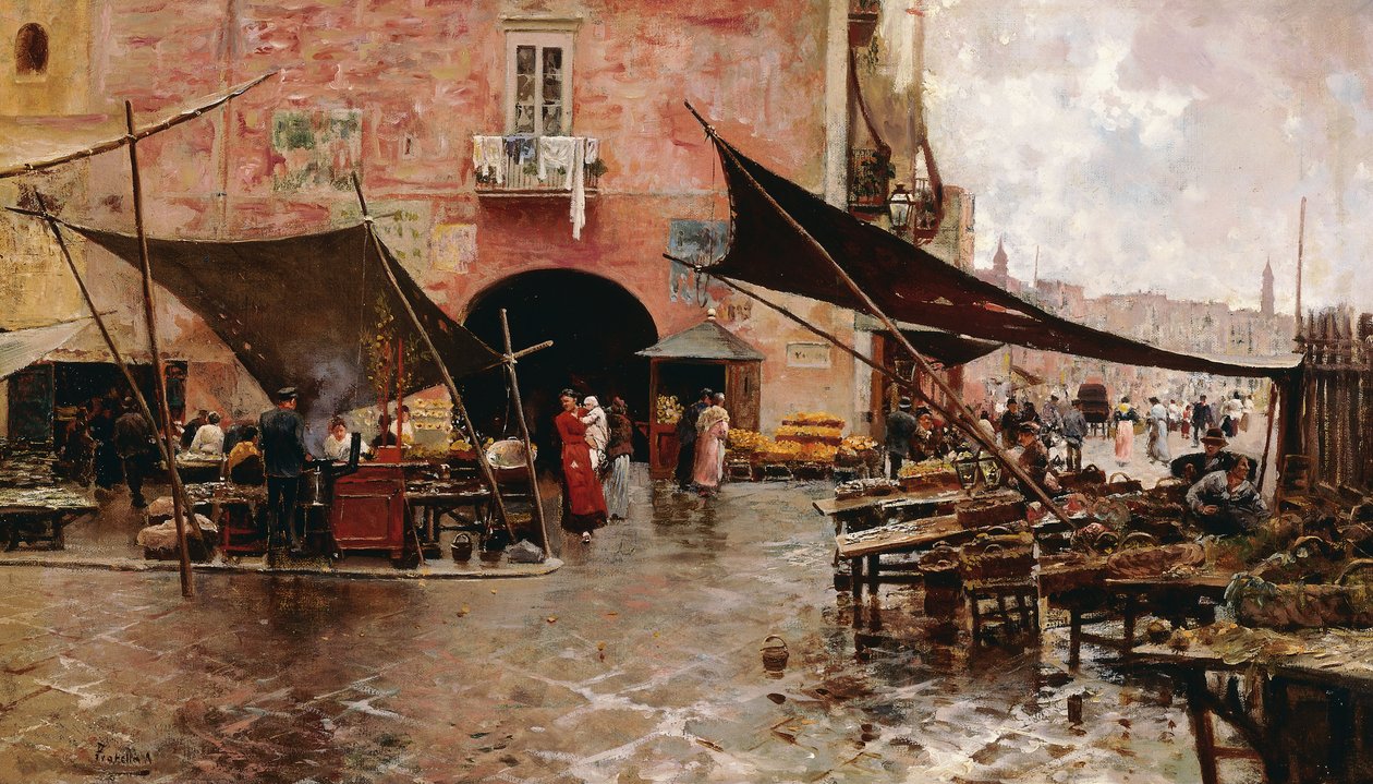 Ett marknadstorg Messina av Attillo Pratella