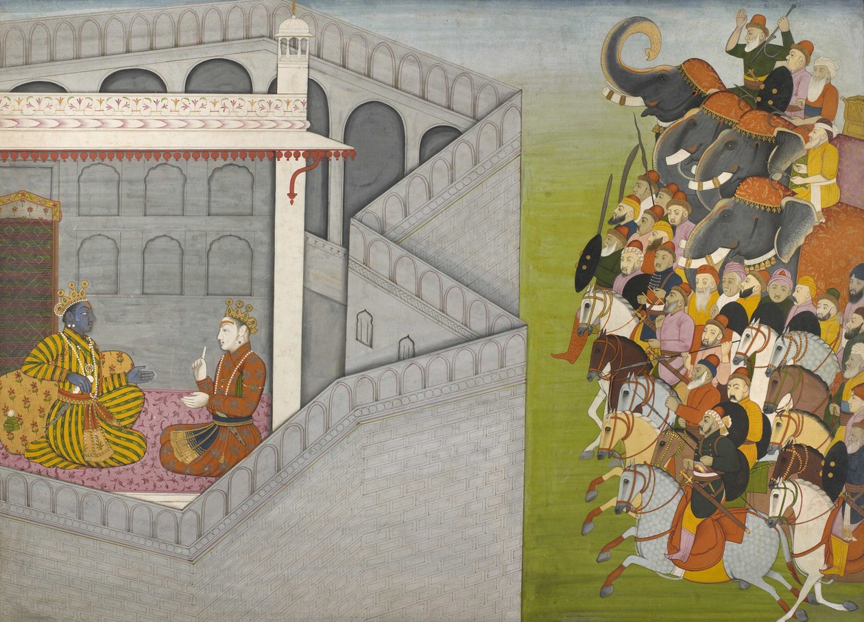 The Siege of Mathura av Jarasandha från serien Guler-Basholi Bhagavata Purana av Fattu