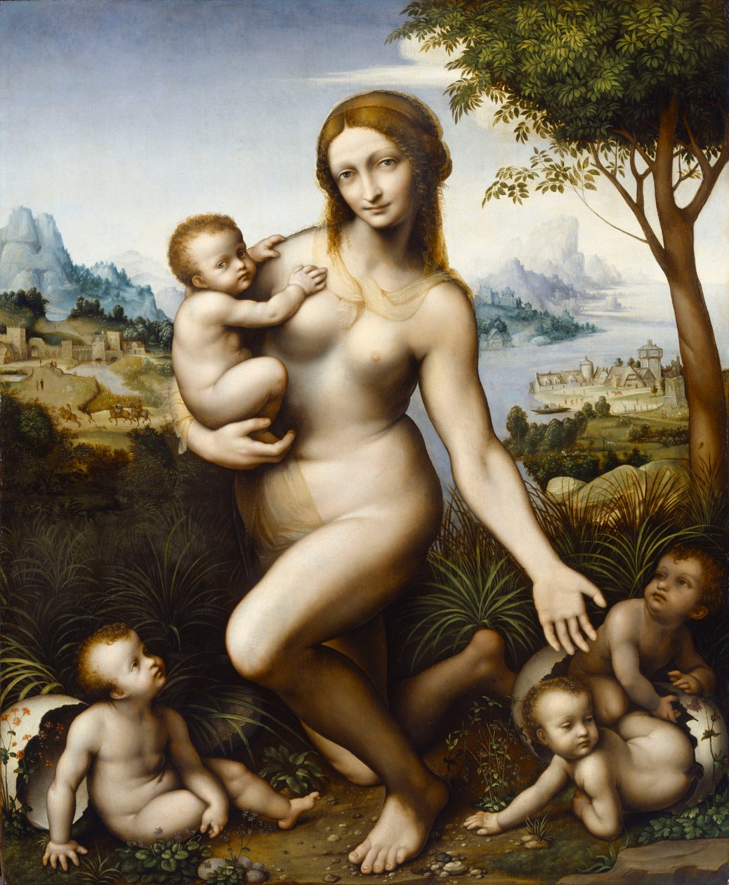 Leda con i loro figli av Giampietrino