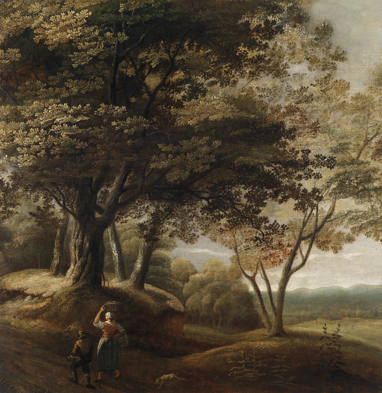 Bewaldete Landschaft mit Wanderern av Attributed to Lucas Achtschellinck