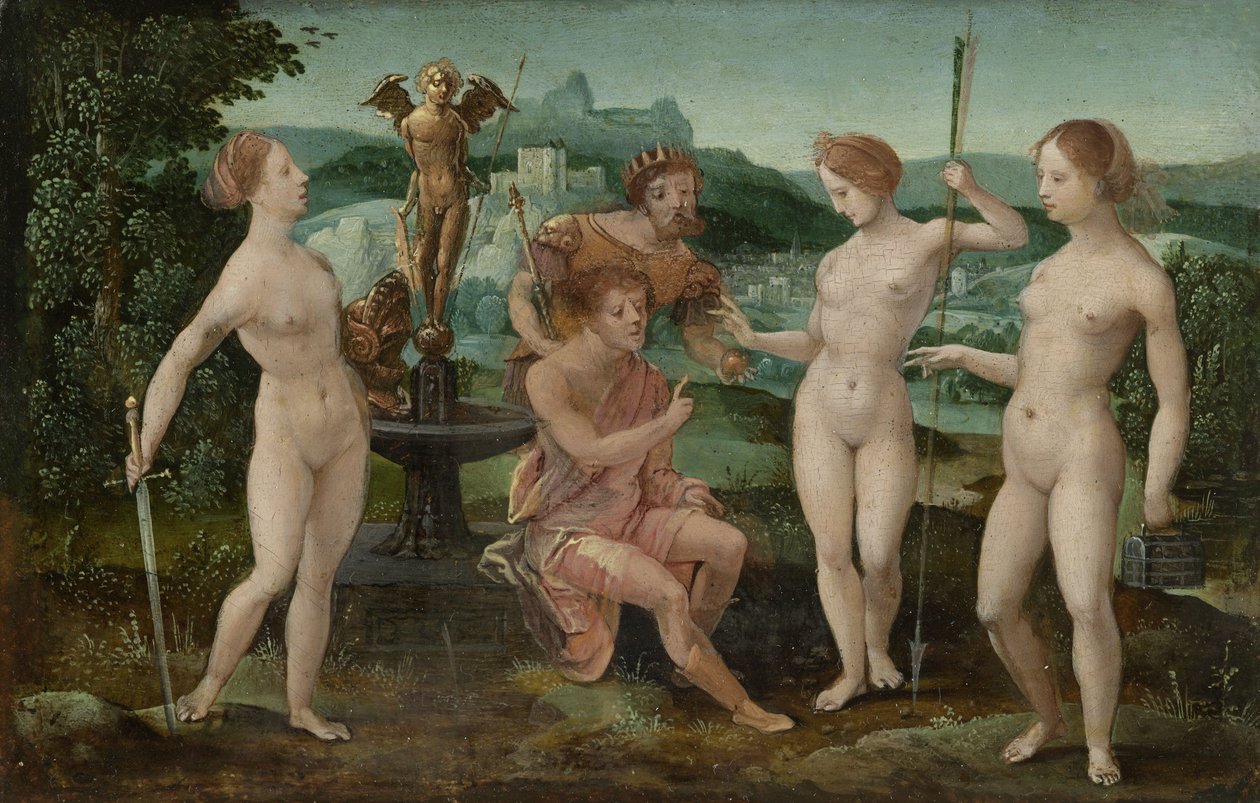 Het oordeel van Paris av Master of the Female Half Lengths