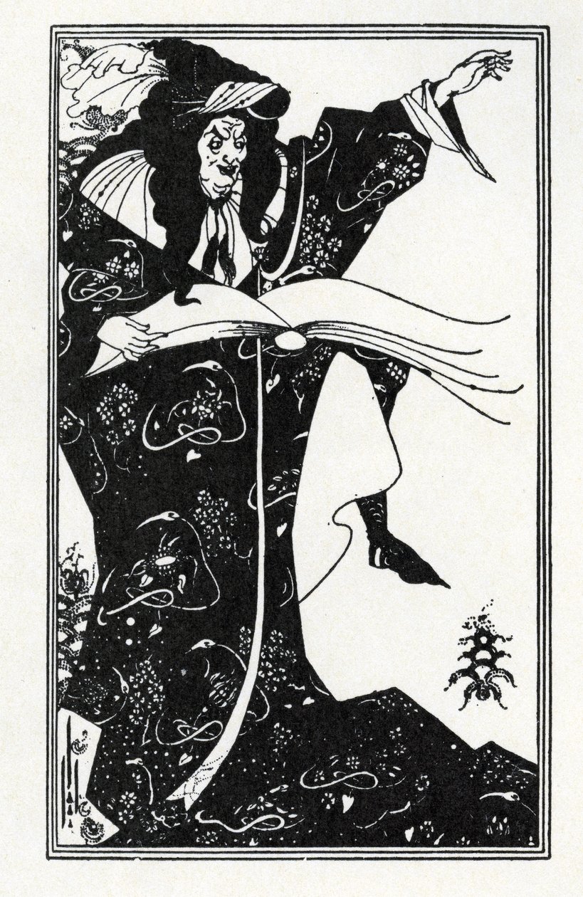 Förslag till frontispice till "Virgilius the Sorcerer" (penna och bläck) av Aubrey Beardsley