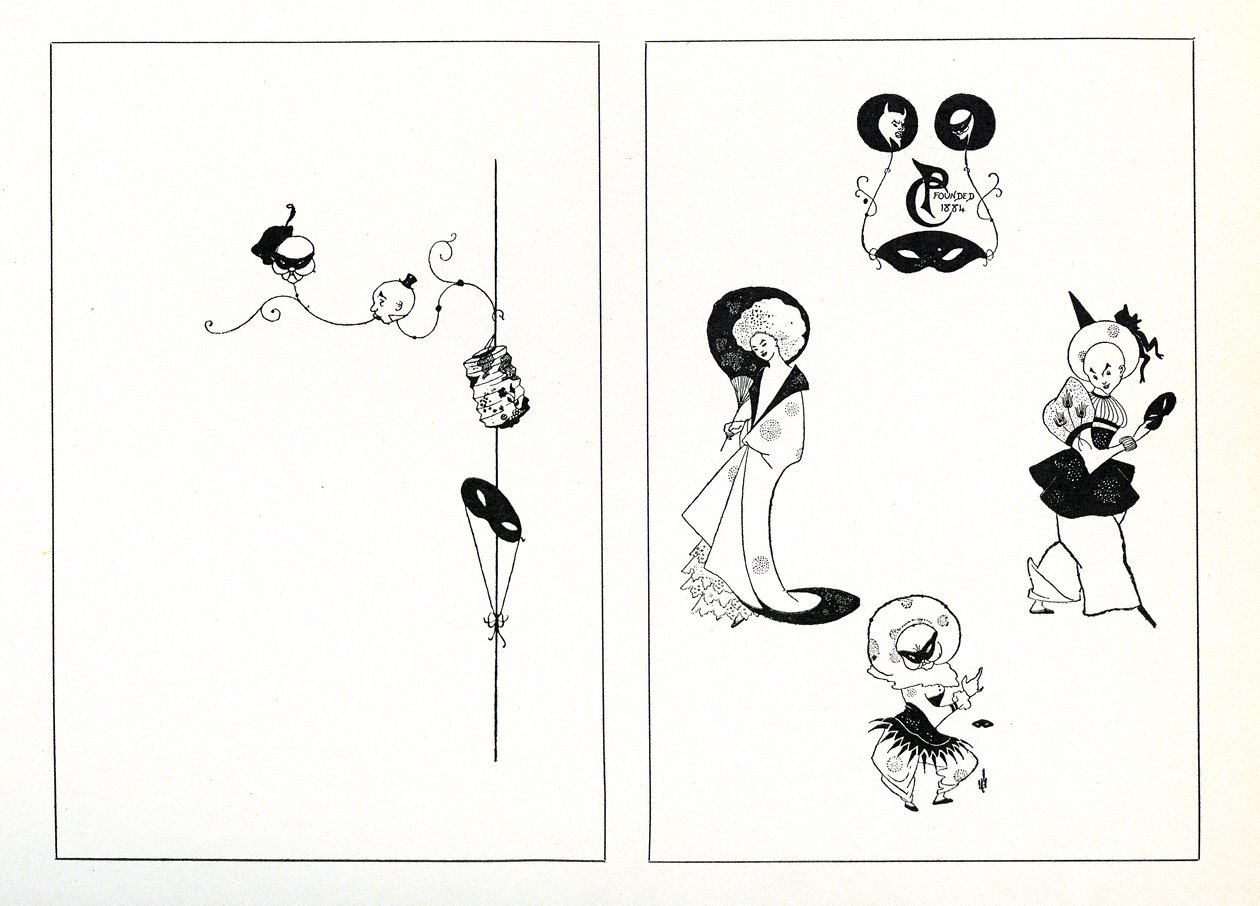 Design til en menu i Legegængerklubben, 28. januar 1894 swed av Aubrey Beardsley