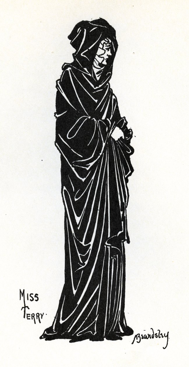 Ellen Terry i rollen som Rosamund de Clifford i en föreställning på Lyceum Theatre, London, av det poetiska dramat "Becket" av Tennyson, 1893. av Aubrey Beardsley