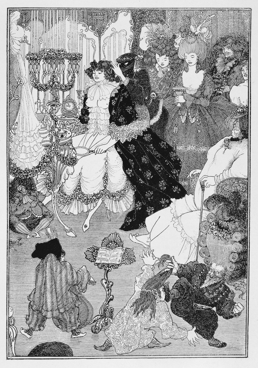 Illustration, troligen från The Battle of the Beaux and the Belles, ca 1896 av Aubrey Beardsley