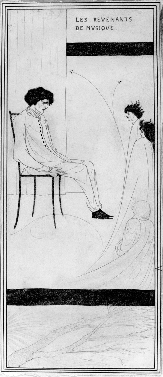The Musical Revenant, ca 1892 (indisk bläck och tvätt) av Aubrey Beardsley