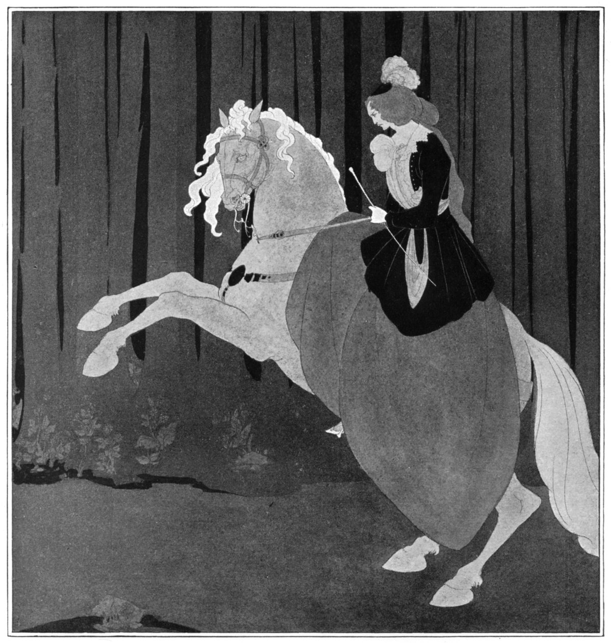 En kvinna som sitter på en uppfödande häst, 1898. av Aubrey Beardsley