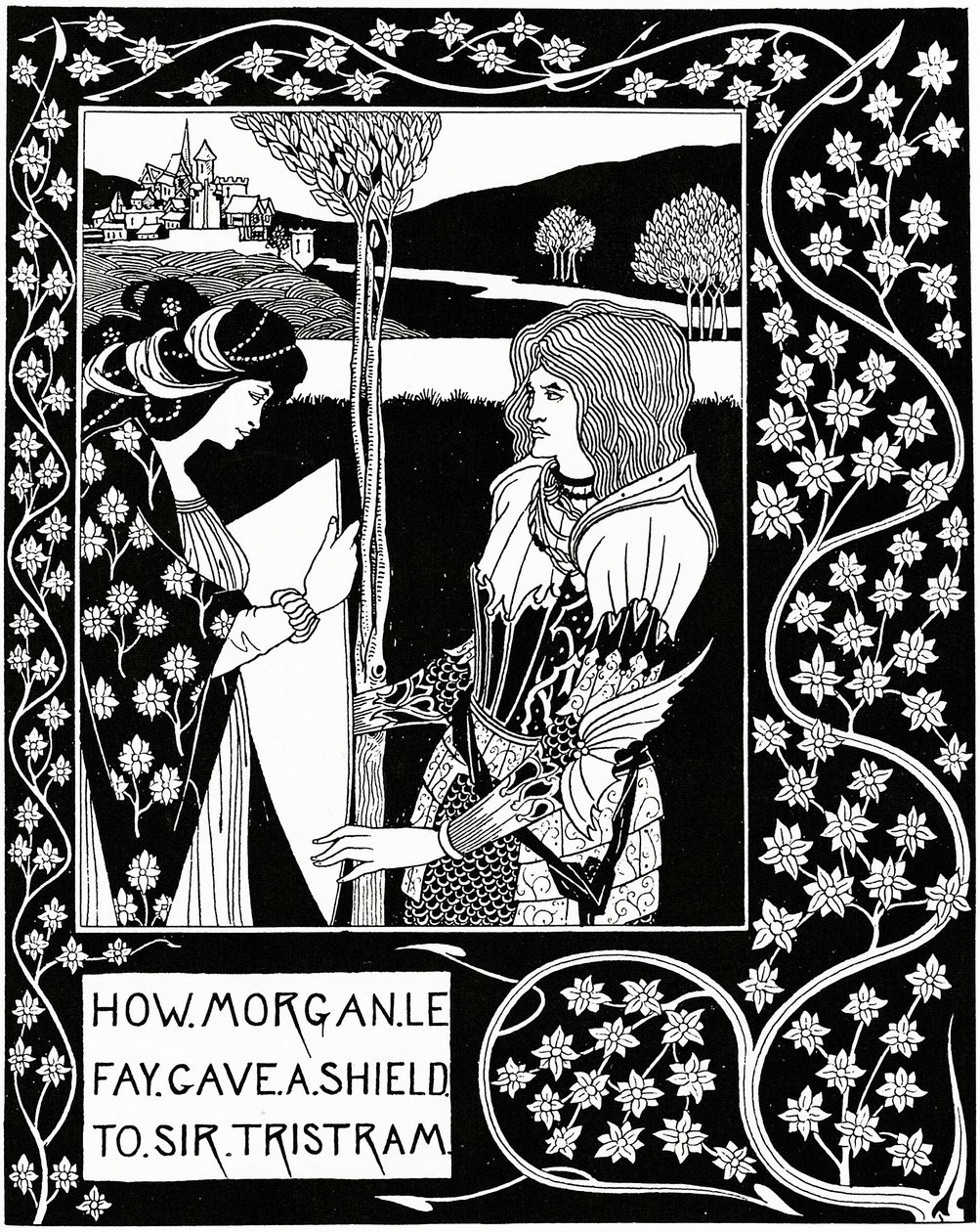 Hur Morgan le Fay gav en sköld till Sir Tristram, illustration från "Le Morte d