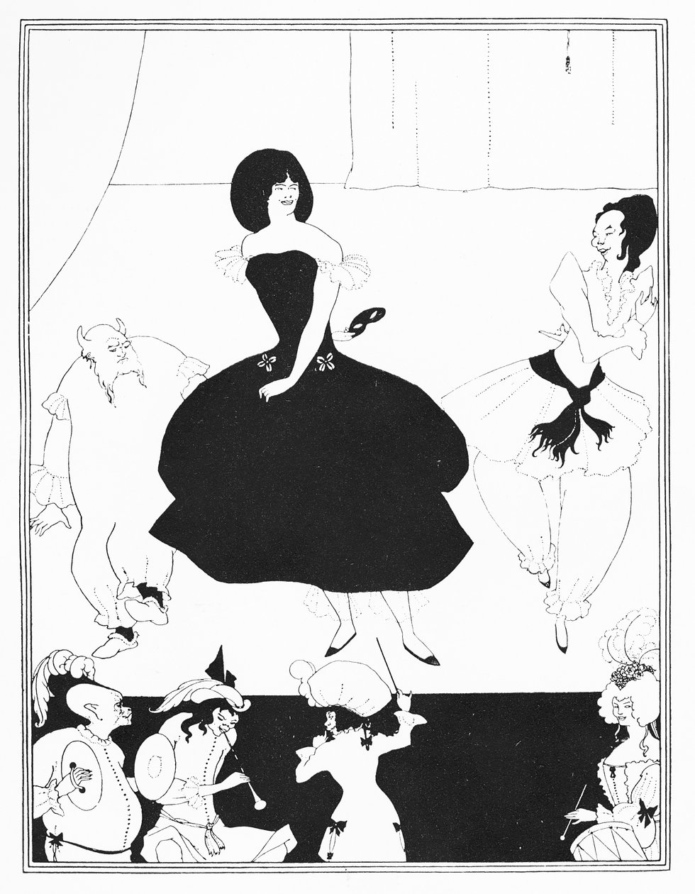 Illustration av komedi-baletten "Marionettes III", från "The Yellow Book", Vol. 1, 1894 av Aubrey Beardsley
