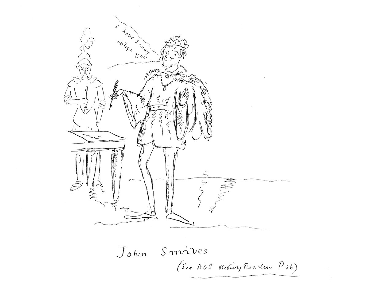 Kung John ler när han signerar Magna Charta, ca. 1887 (penna och bläck) av Aubrey Beardsley