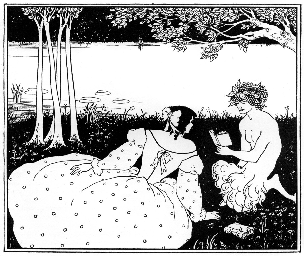 Pan läser för en kvinna vid en bäck, 1898. av Aubrey Beardsley