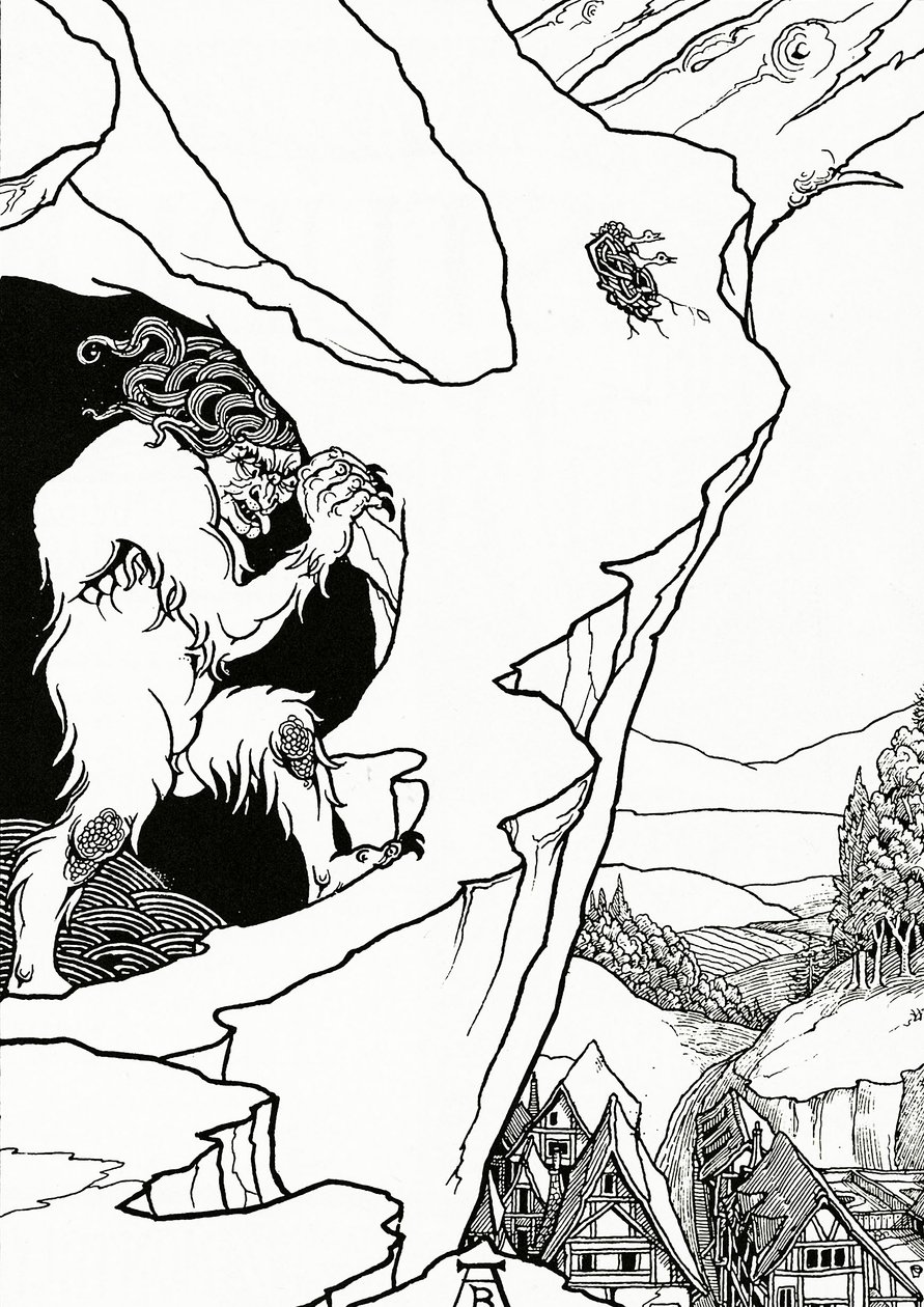 Landslip, frontispice till "Pastor Sang" av Björnon, 1899 av Aubrey Beardsley