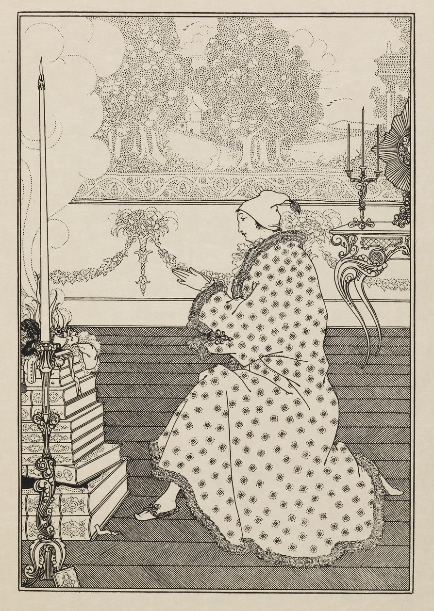 Baronens bön. Från "Låsets våldtäkt". från en bok femtio teckningar av Aubrey Beardsley