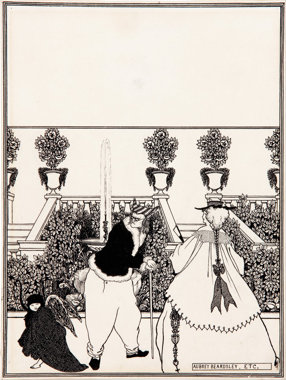 Amors fördrivning ur trädgården, förberedande teckning till omslagsdesignen för ”The Savoy”, nr 3, juli 1896 av Aubrey Beardsley
