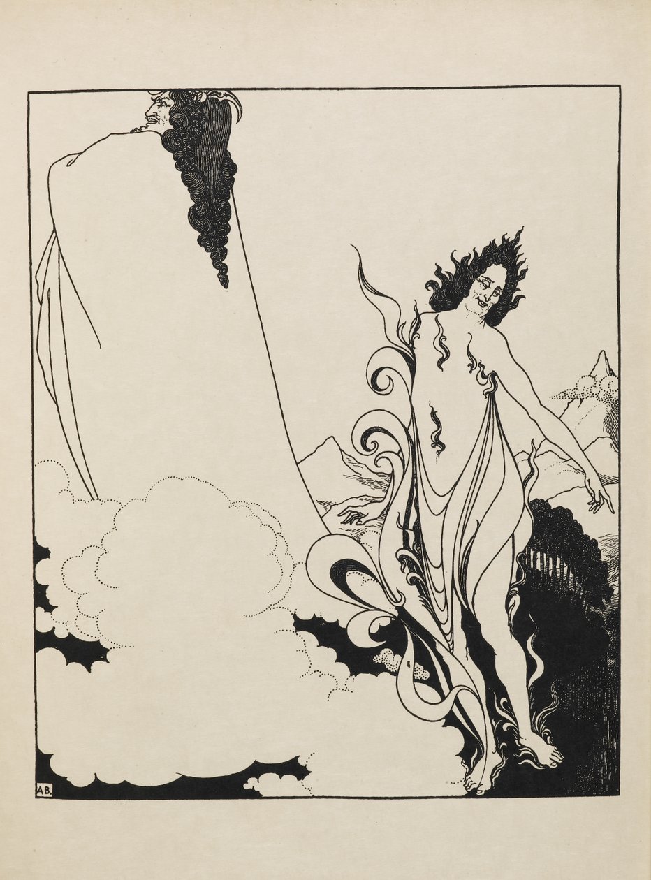 Den fjärde tablån av Rhinegold från en bok med femtio teckningar av Aubrey Beardsley