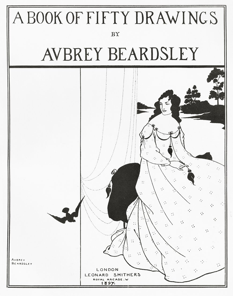 Titelsida för "En bok med femtio teckningar", 1897 av Aubrey Beardsley