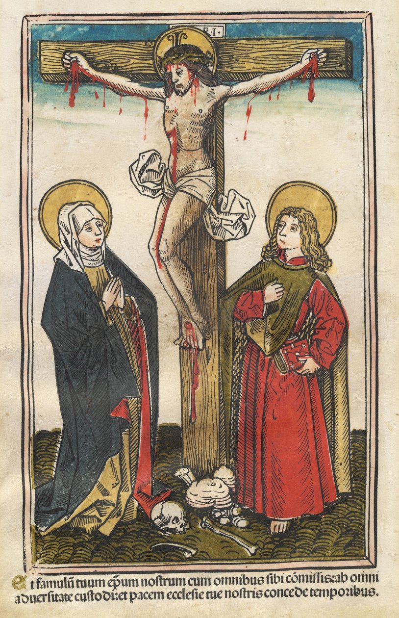 Kristus på korset med Jungfrun och Johannes av Augsburg 15th Century
