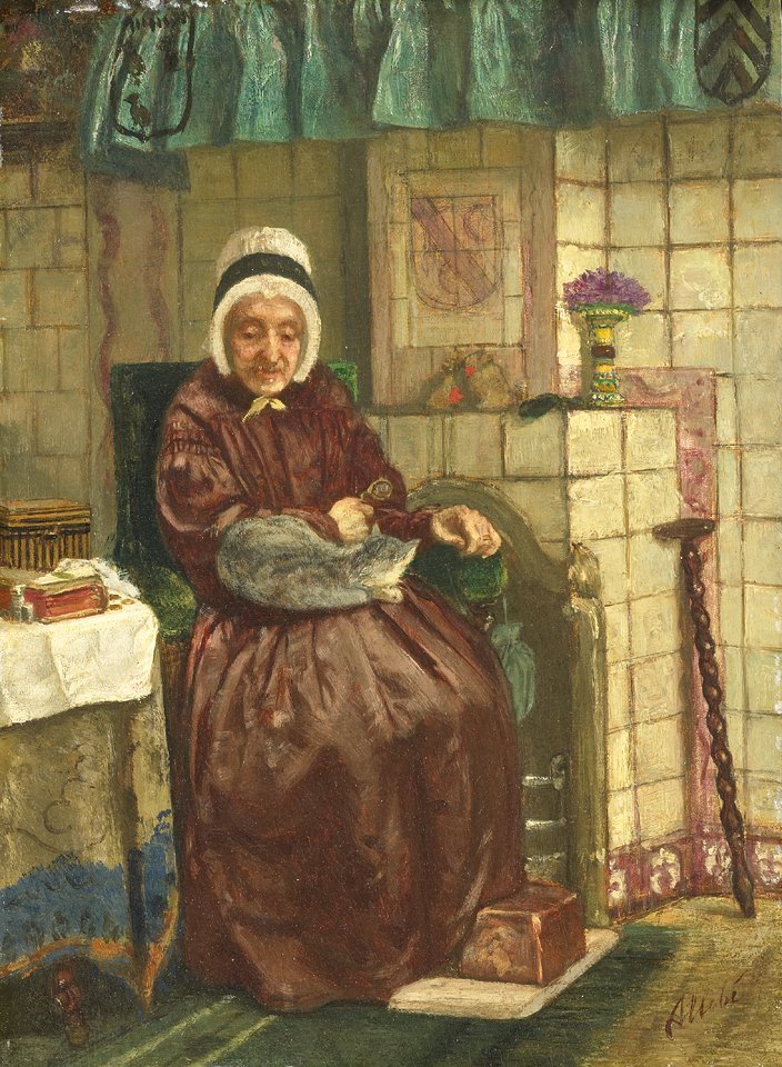 Old Woman by a Hearth  av August Allebe