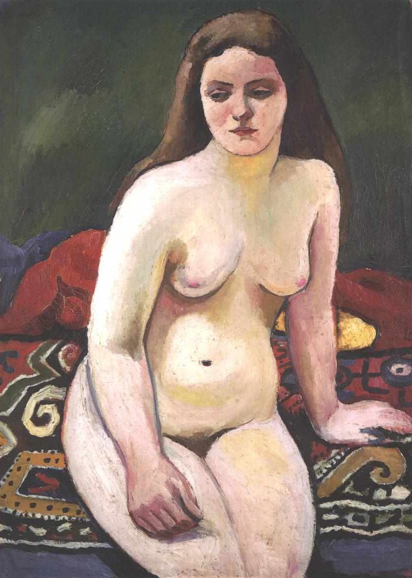 Akt auf gestricktem Teppich av August Macke