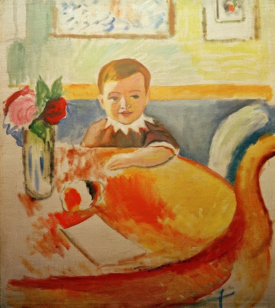 Porträtt av Walter Macke med en bukett rosor av August Macke