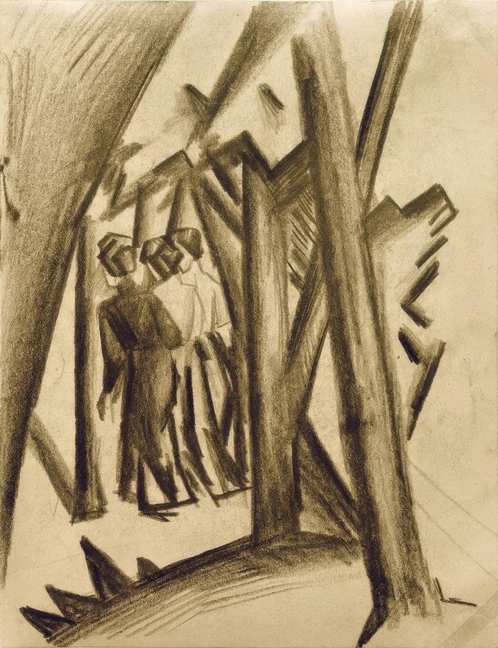 Tre flickor i skogen av August Macke