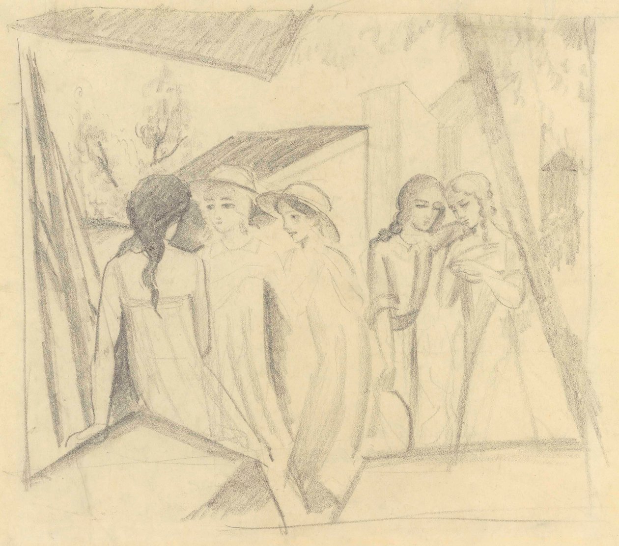 Fem tjejer på Altans av August Macke