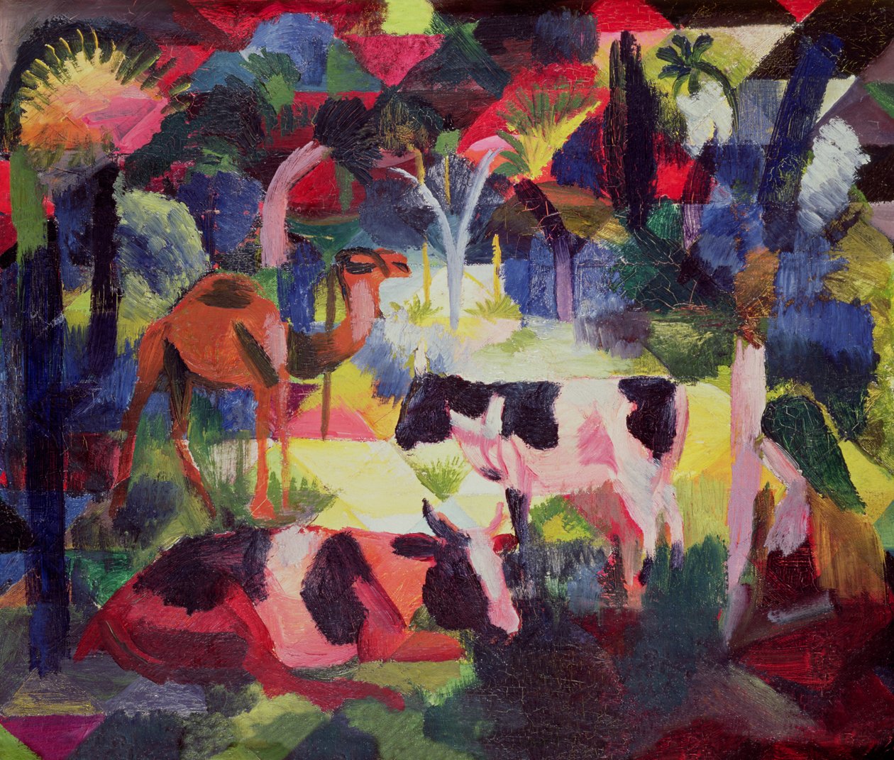Landskap med kor och en kamel av August Macke