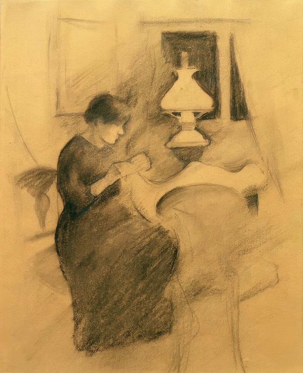 Sy flicka vid lampan (Elisabeth) av August Macke