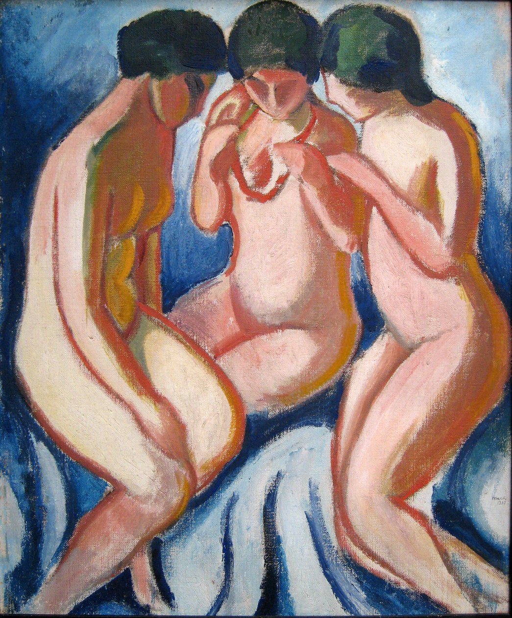 Three Nudes Against Blue Background av August Macke