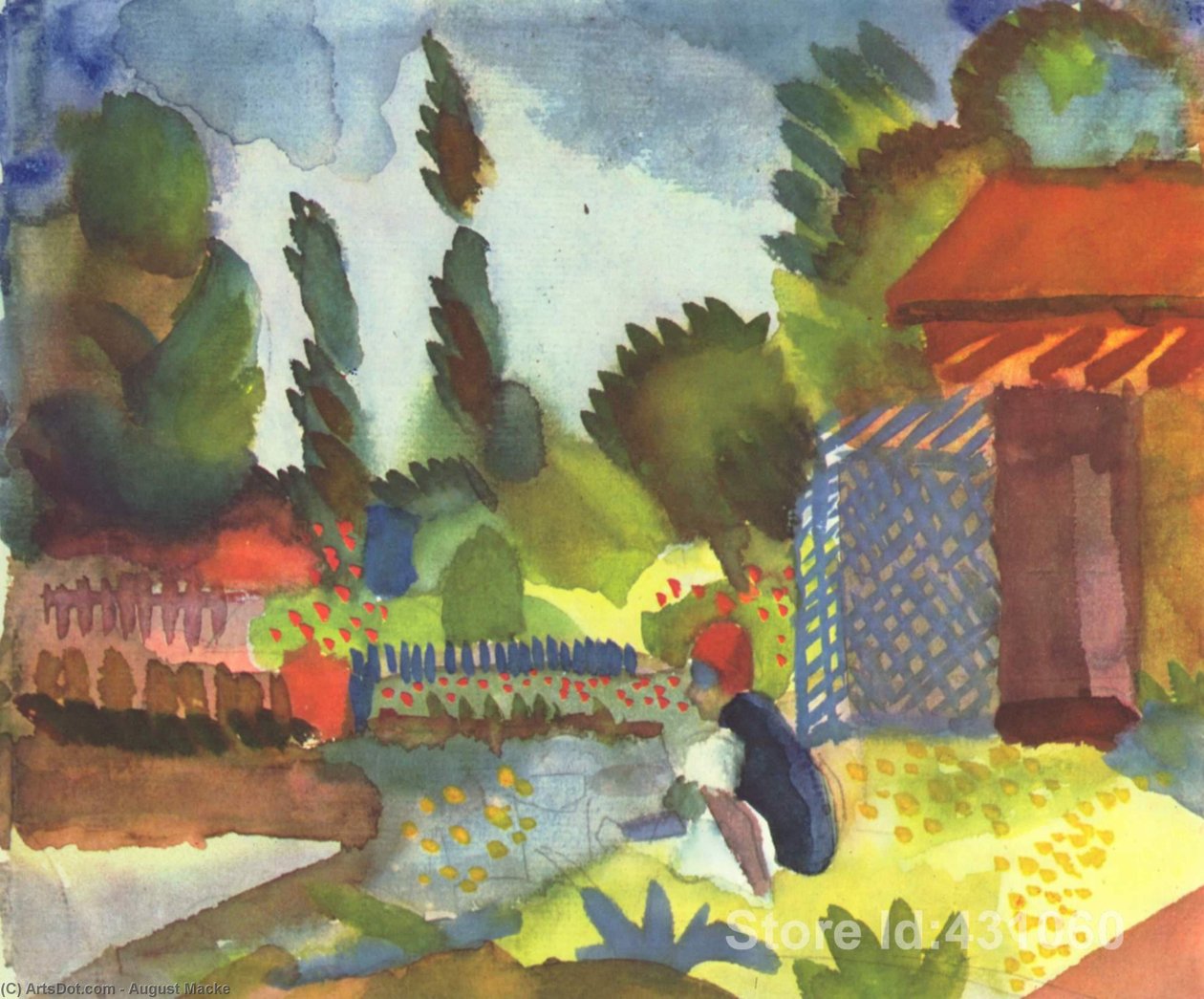 Tunis landskap med en stillasittande araber av August Macke