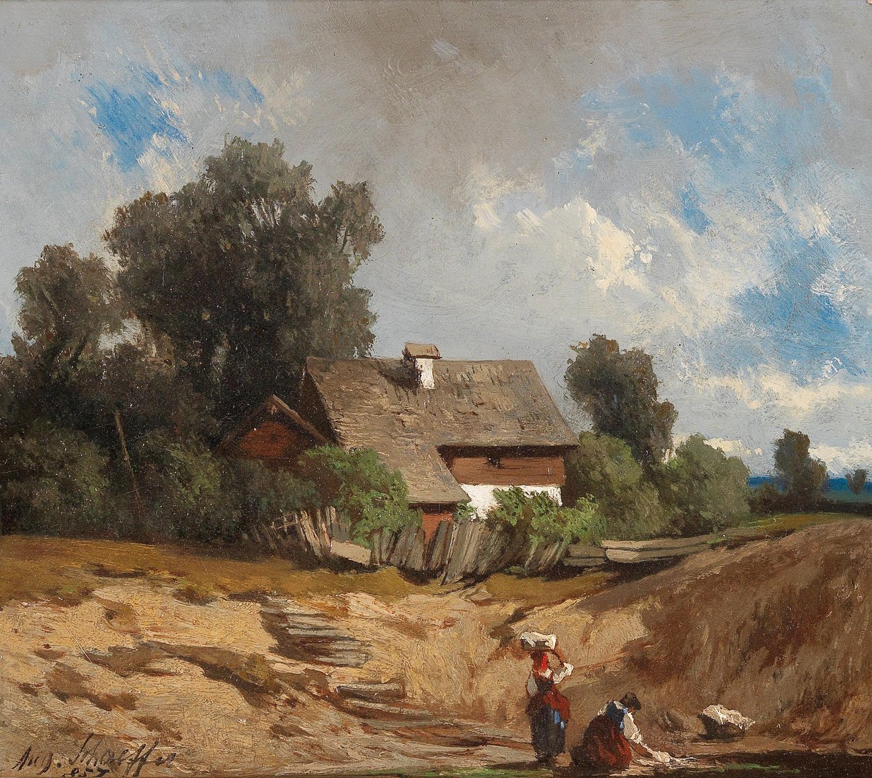 Washerwomen by the River av August Schaeffer von Wienwald