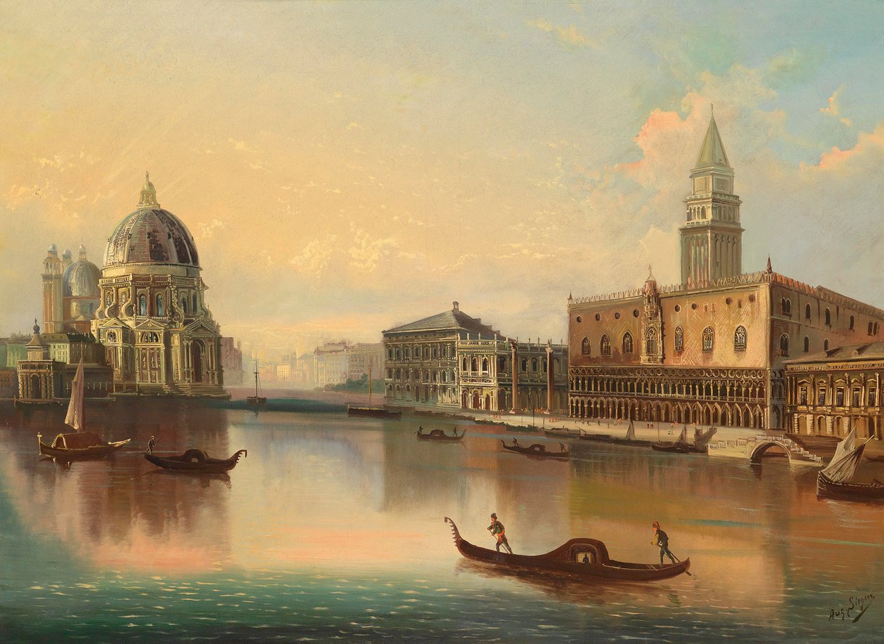 Motiv från Venedig med utsikt över Santa Maria della Salute av August von Siegen