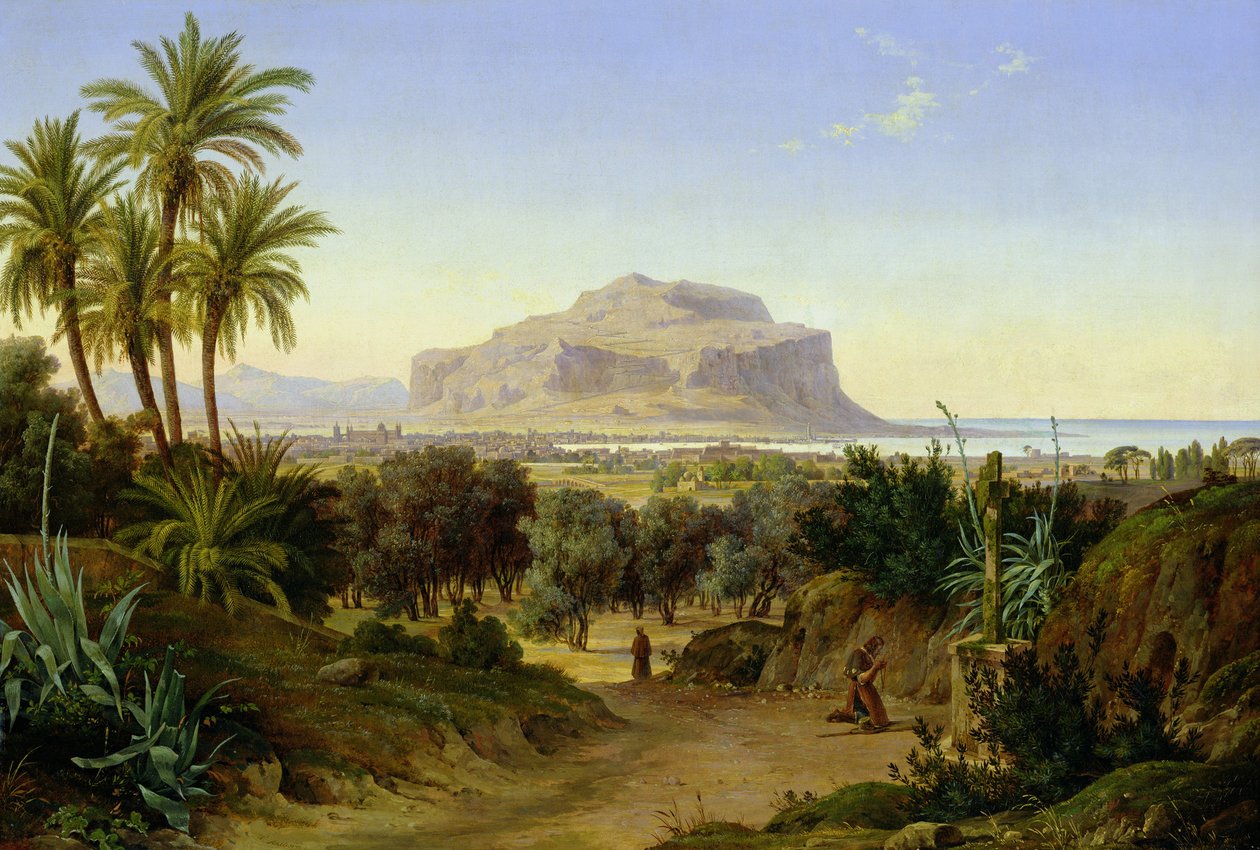 Tyska: Blick auf Palermo mit Monte Pellegrino Vy över Palermo med berget Pellegrino av August Ahlborn