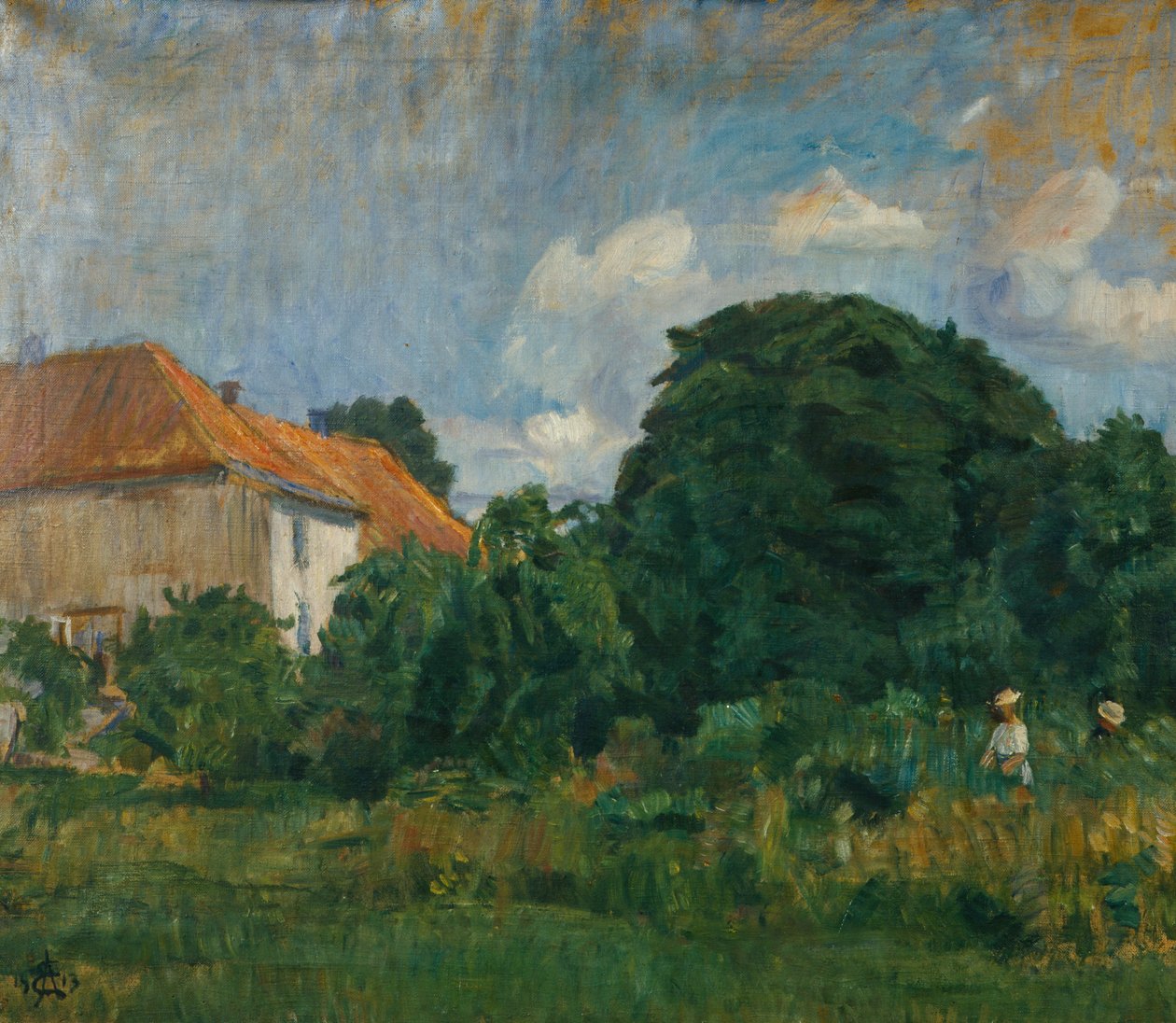 Sommarbild med hus av August Eiebakke