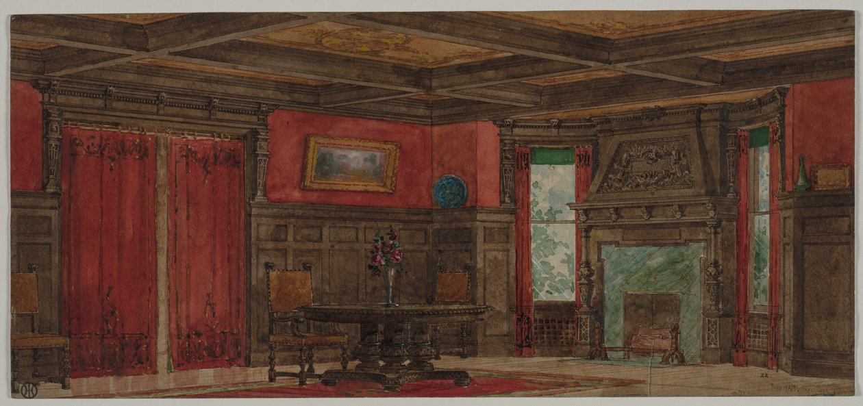 Rendering för inredning, ca 1880-1900. av August Frederick Biehle