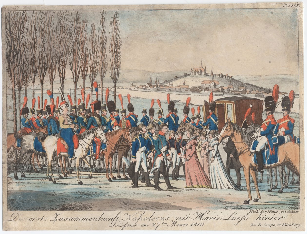 Napoleon presenterar kejsarinnan Marie-Luise för sin familj utanför paviljongen nära Soissons av August Friedrich Andreas Campe