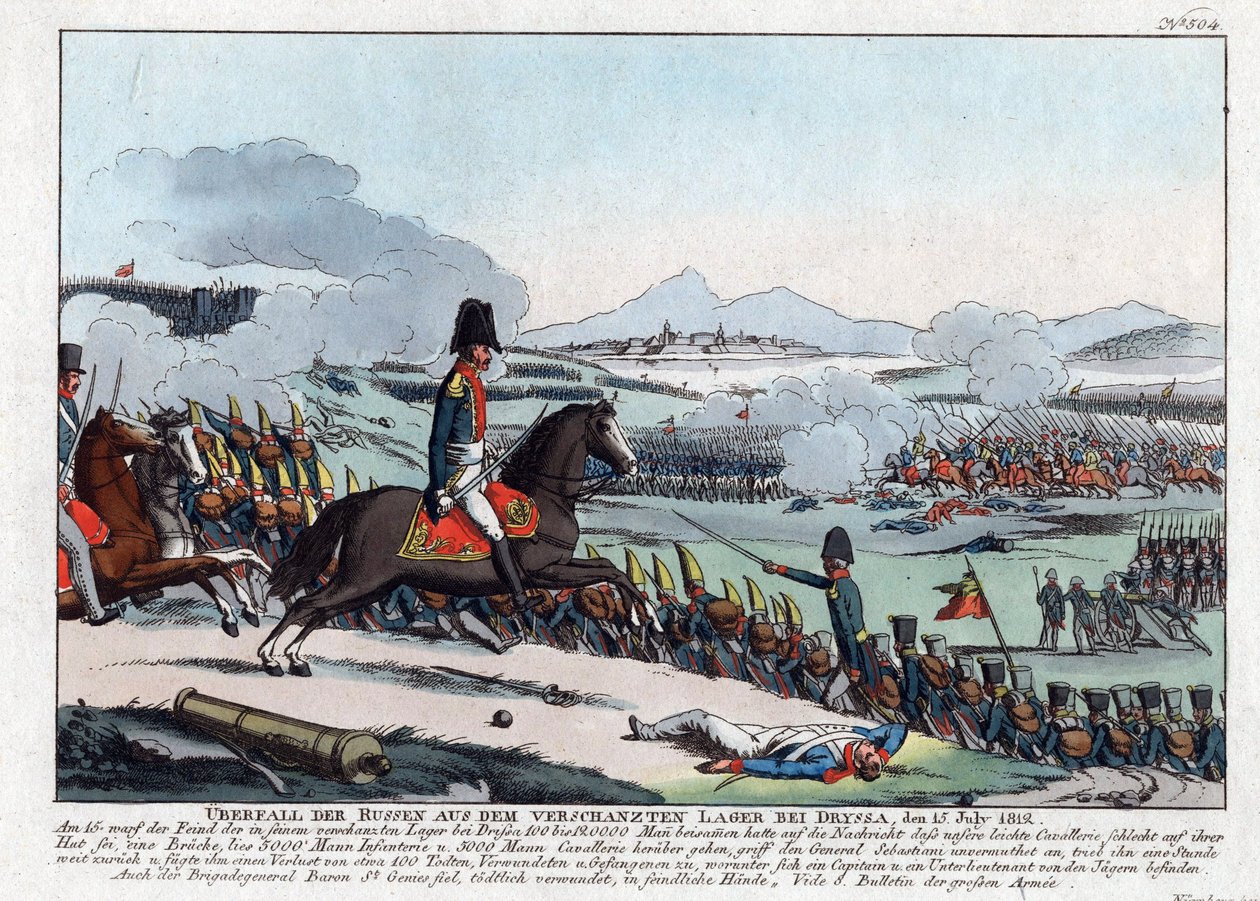 Ryska attacken från det förskansade lägret i Dryssa den 15 juli 1812 (bataille de la Drissa, Bielorussie av August Friedrich Andreas Campe