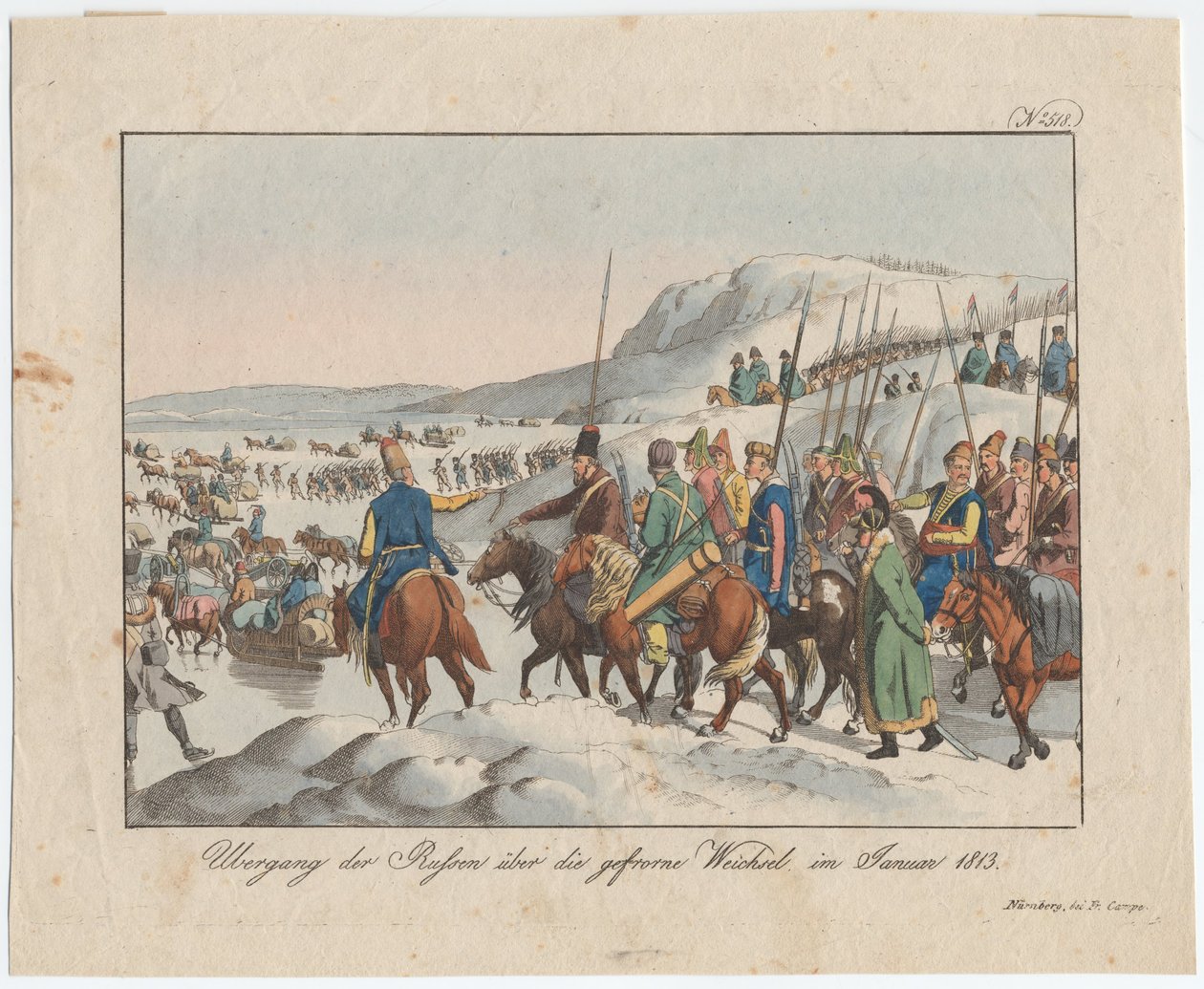 Den ryska armén korsar Vistula i januari 1813, ca. 1815 av August Friedrich Andreas Campe