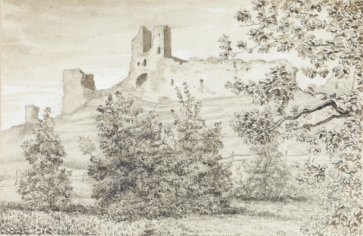 Utsikt över ruinerna av Rakvere Castle, 1828 (sepia och penna på papper) av August Georg Wilhelm Pezold