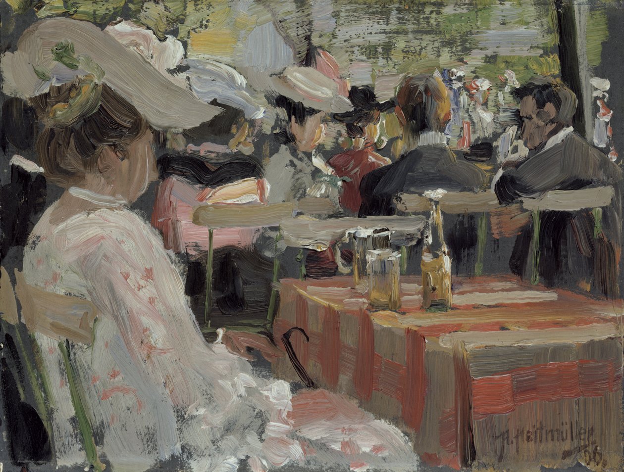 A Garden Restaurant, 1906 (olja på kort) av August Heitmuller
